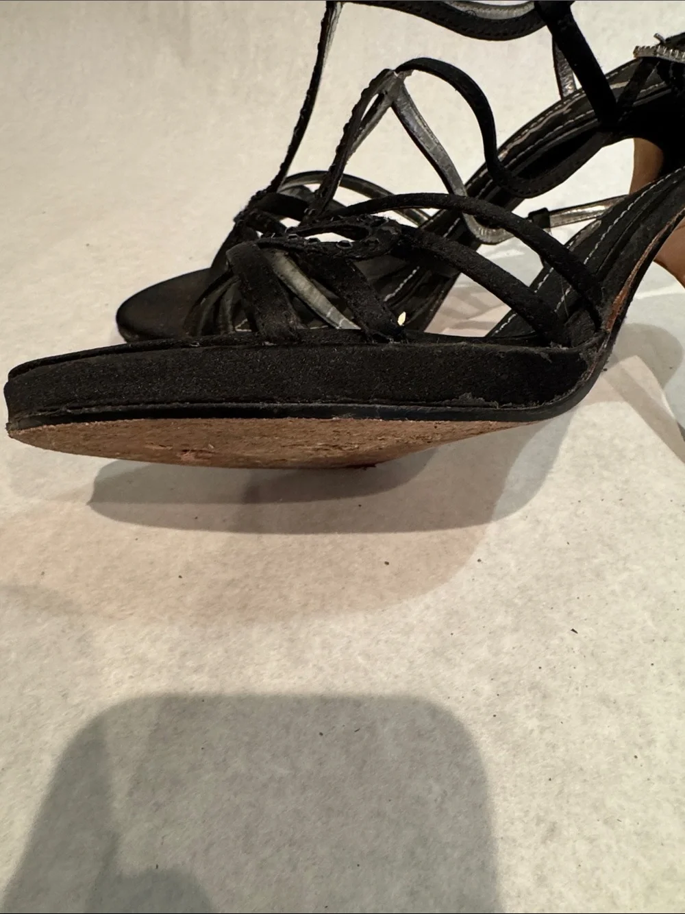 Nina Black Strappy Open-Toe Slingback Heels